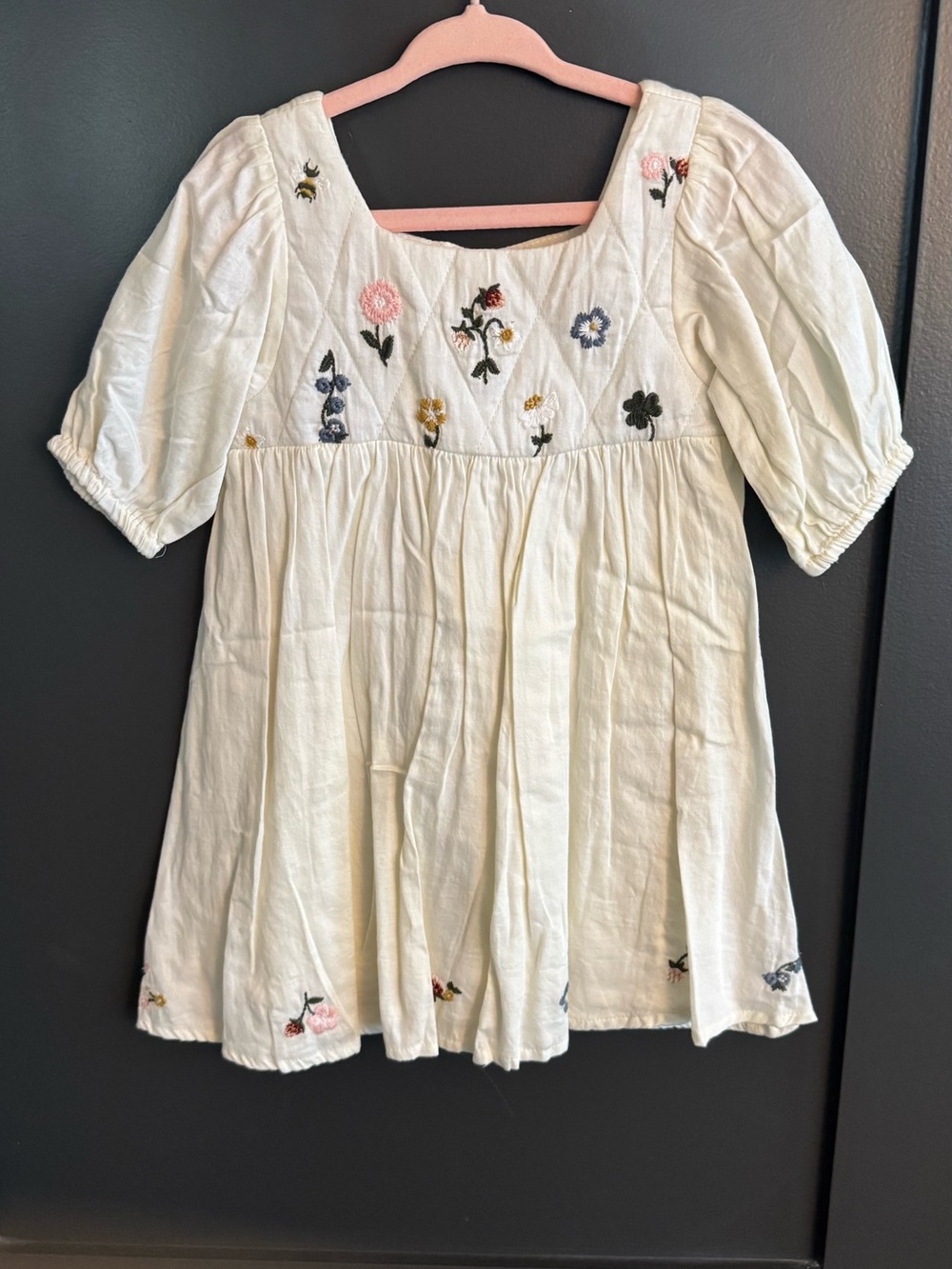Ivory Floral Embroidered Cotton Dress for Girls